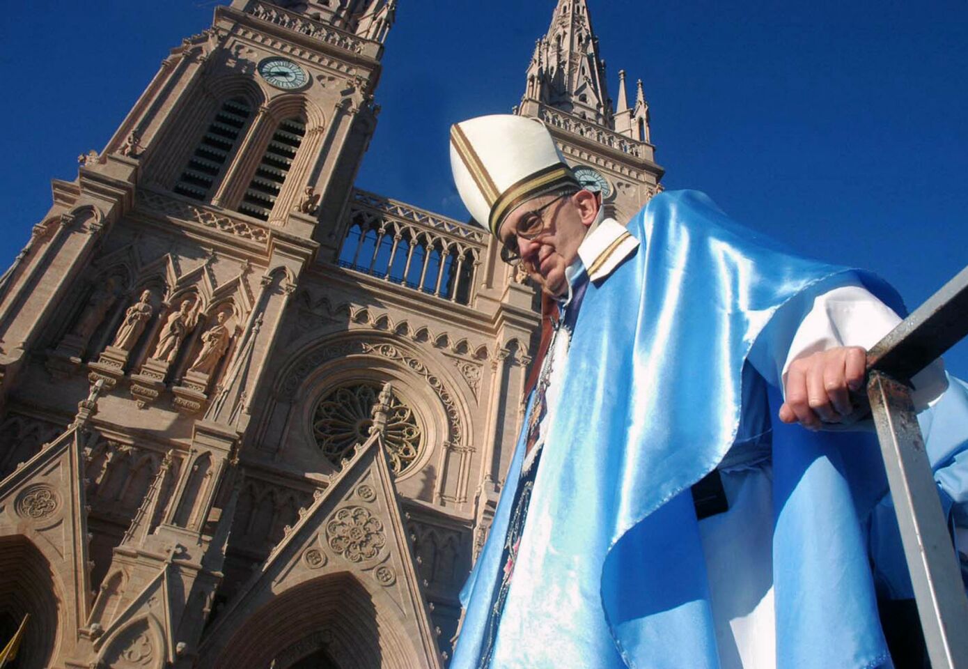 Cardinal Jorge Mario Bergoglio in front of the Basilica of Lujan, about 45 miles from Buenos Aires.