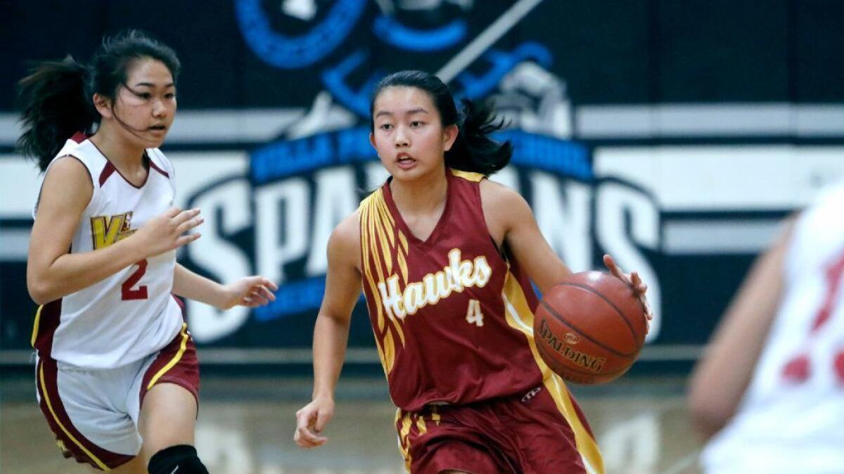 Senior guard Erica Almiranez had five points, three rebounds, and two assists in limited minutes (flu) in Saturday's championship game of the Villa Park Lady Spartans Winter Shootout. Photo was taken Dec. 19, 2017.