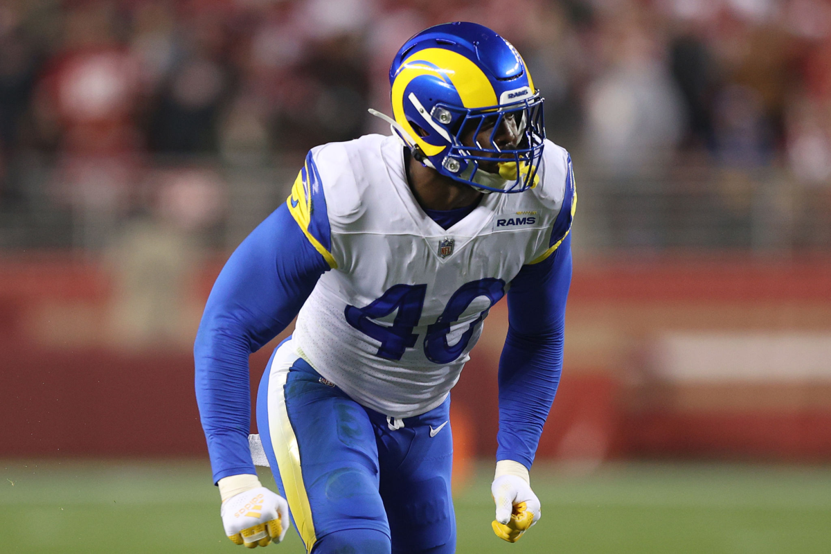 Rams linebacker Von Miller lines up against the 49ers in the first half.