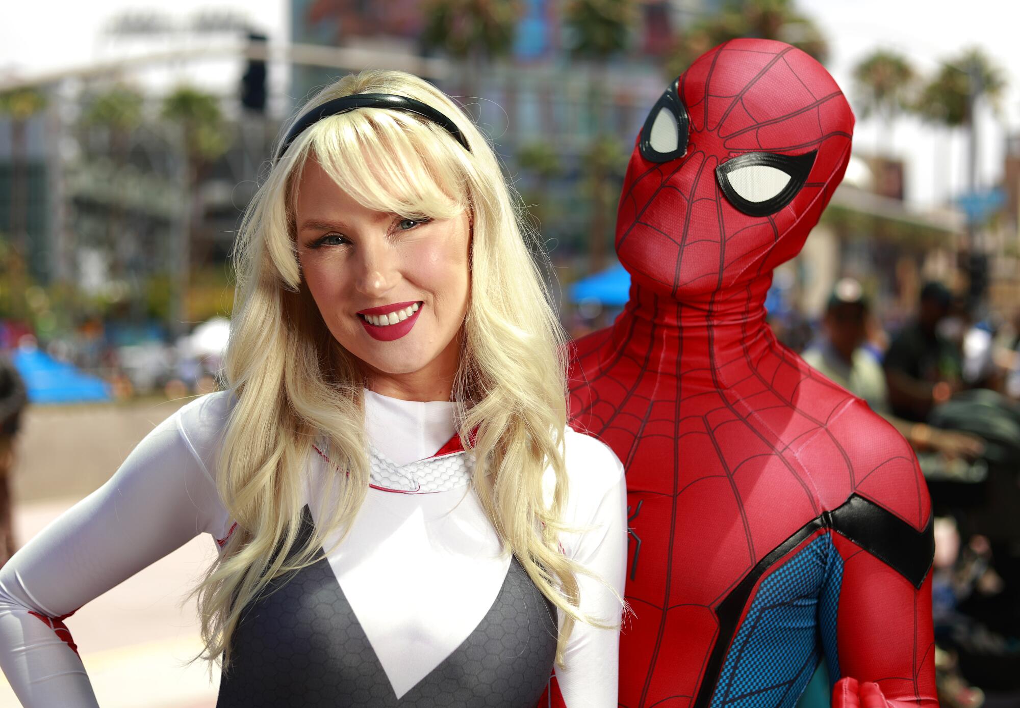 Cherish McConnell and husband Valor of San Diego dressed as Gwen Stacy Spider-Woman and Spider-Man.