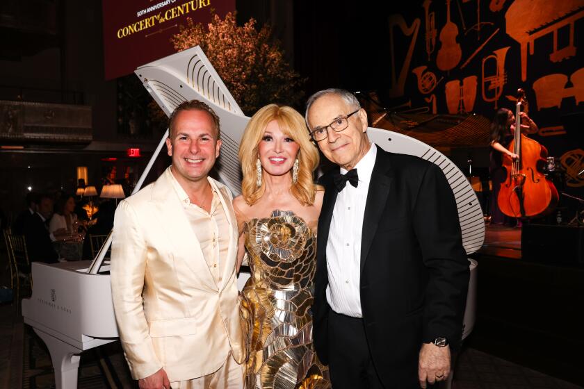 Yannick Nézet-Séguin, Elizabeth Segerstrom and Clive Gillinson pose at the gala for Carnegie Hall’s Concert of the Century.