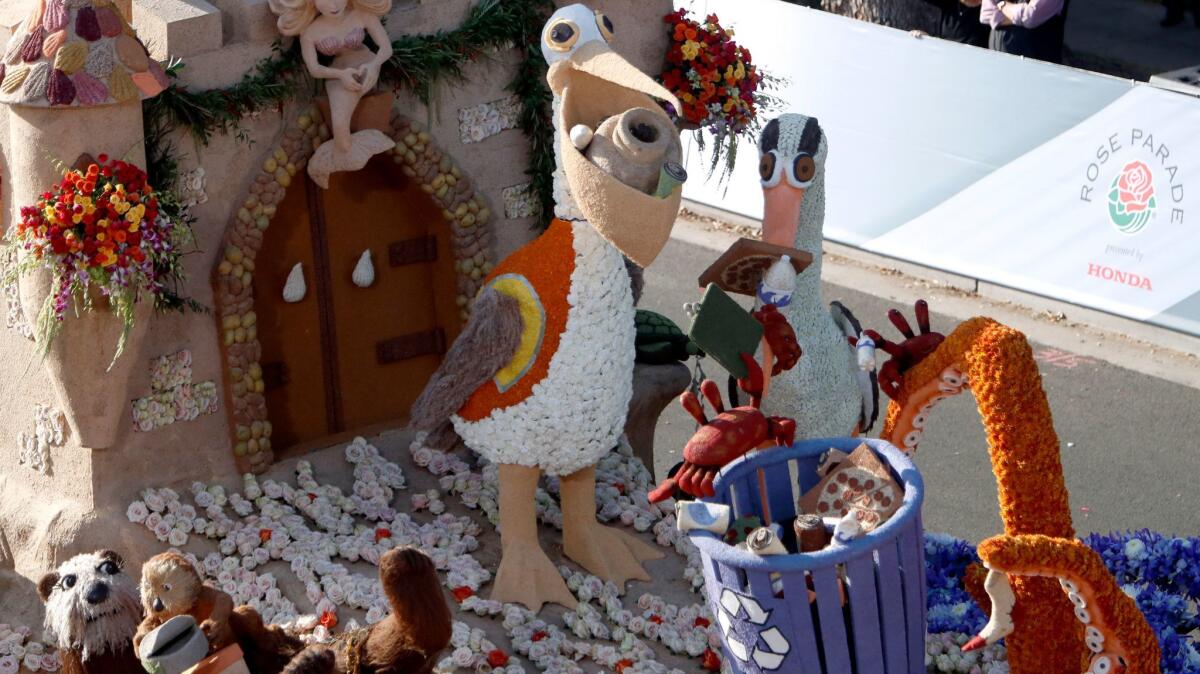 The Burbank Tournament of Roses Assn. won the Founder Award for its self-built float called Sand-Sational Helpers at the 129th annual Pasadena Tournament of Roses Rose Parade, in Pasadena on Monday.