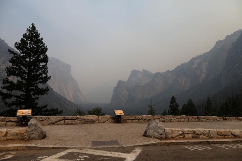 A view of the Yosemite Valley, which remains clouded in smoke from the Ferguson fire.
