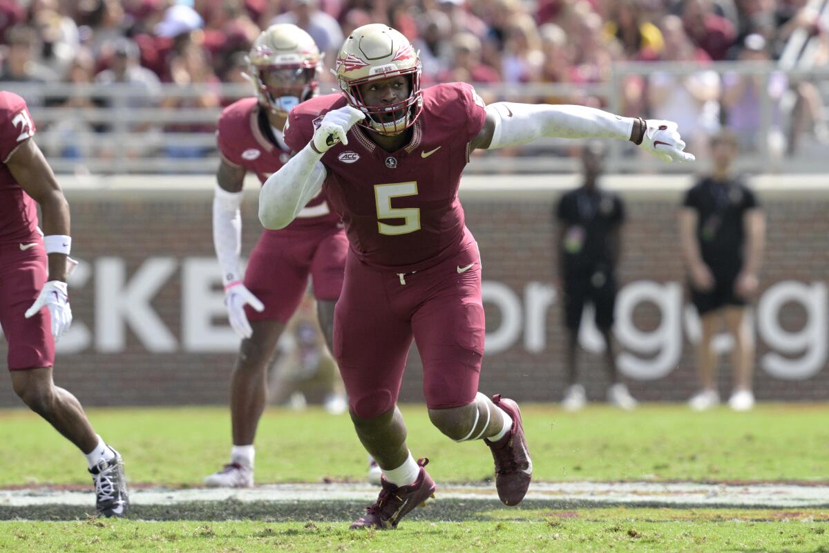 Jared State Rams address pass rush first with Florida State's Jared Verse - Los ...