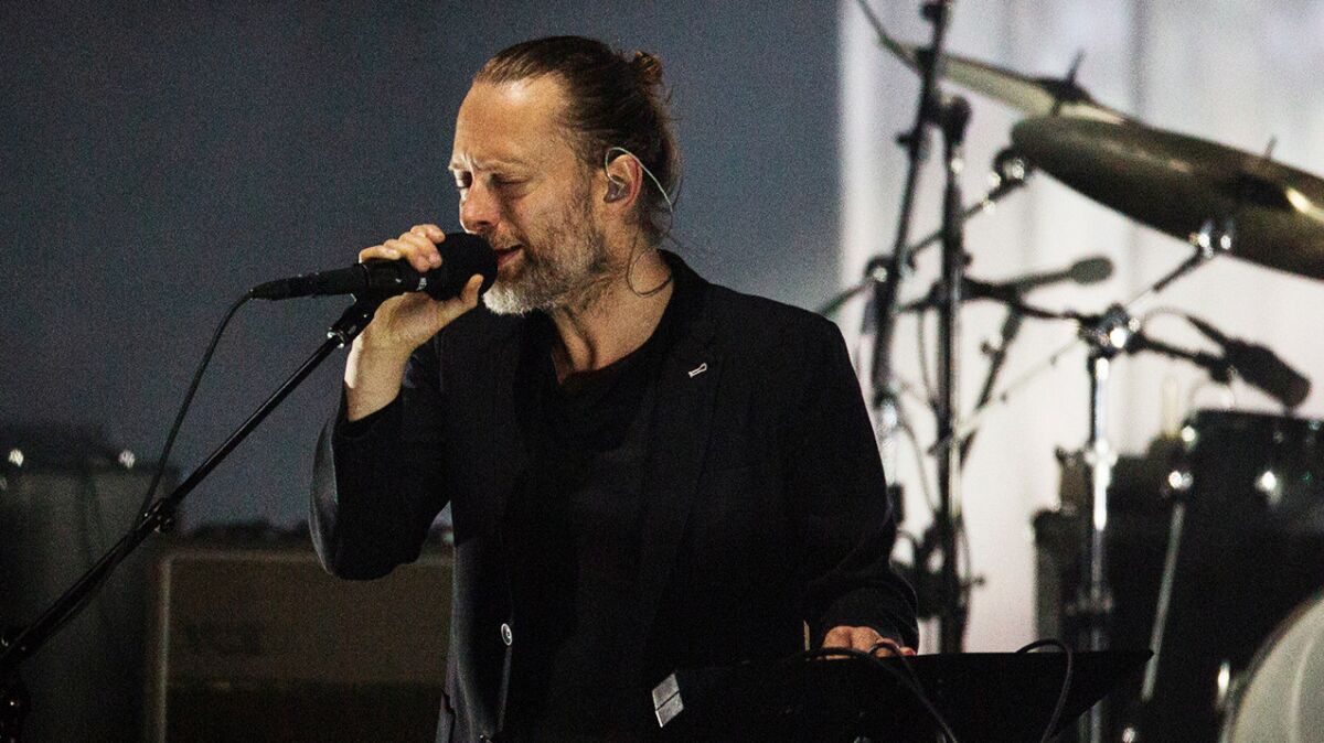 Thom Yorke of Radiohead performs at the Shrine Auditorium in Los Angeles on Thursday. The band returned for a second show Monday.