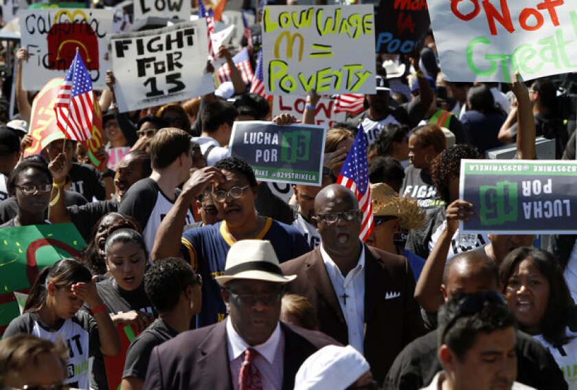 Supporters rally in L.A. to raise the minimum wage of fast food workers.