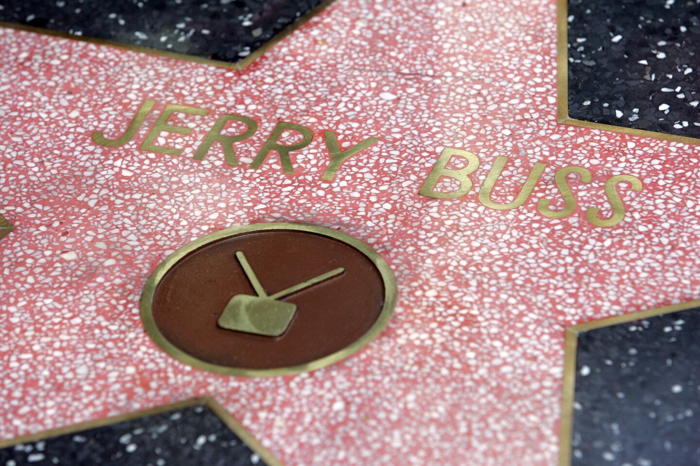 A look at Jerry Buss' star on the Hollywood Walk of Fame. He was honored for his work as a television producer and for creating the concept of regional programming.