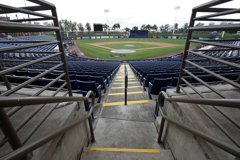 MARYVALE, - MARCH 12: General view of American Family Fields stadium, spring training home of the Milwaukee Brewers, following Major League Baseball's decision to suspend all spring training games on March 12, 2020 in Phoenix, Arizona. The decision was made due to concerns of the ongoing Coronavirus (COVID-19) outbreak. (Photo by Ralph Freso/Getty Images)