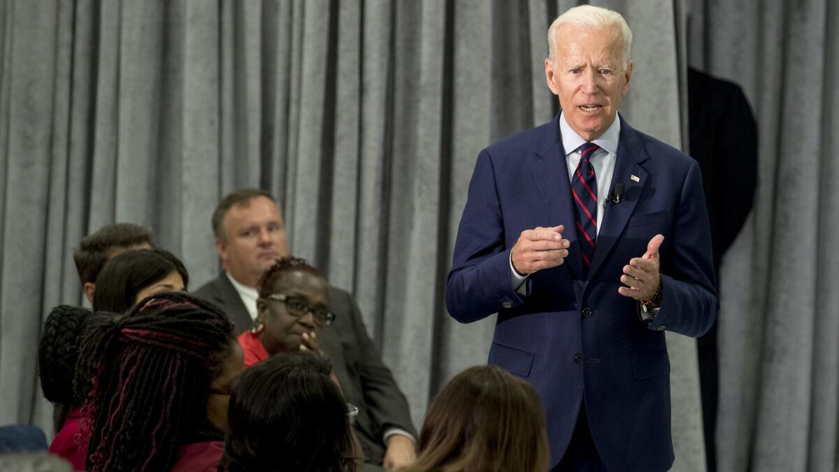 Joe Biden speaks before a group of educators from the American Federation of Teachers on Tuesday in Houston.