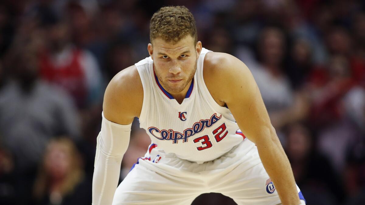 Clippers forward Blake Griffin stands on the court during a game against the Golden State Warriors on March 31.