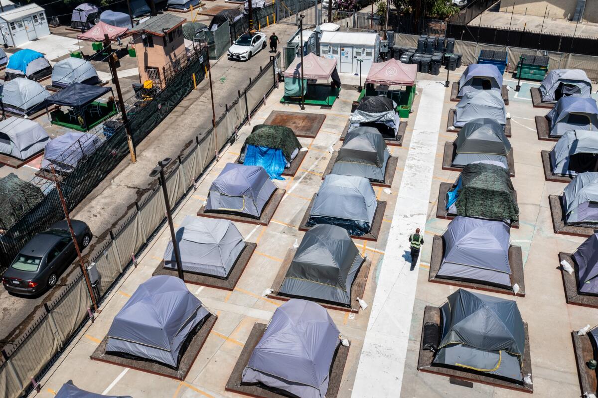 A homeless shelter site in South Los Angeles.