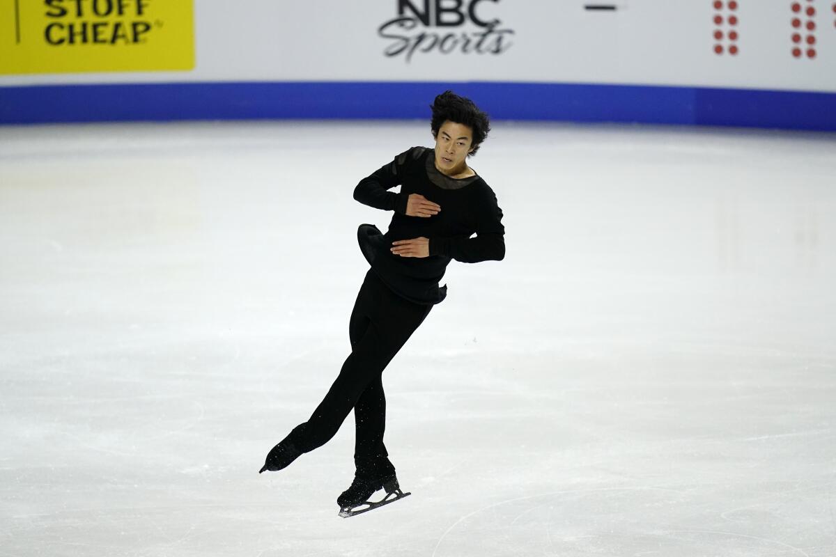 Nathan Chen performs during the men's free skate at the U.S. Figure Skating Championships.