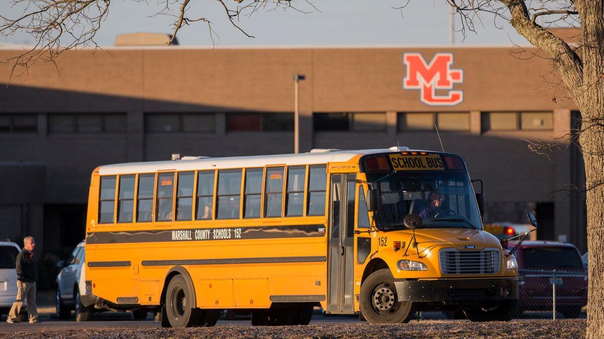 Marshall County High School in Benton, Ky., on Friday, the first day of classes since Tuesday's fatal shooting.