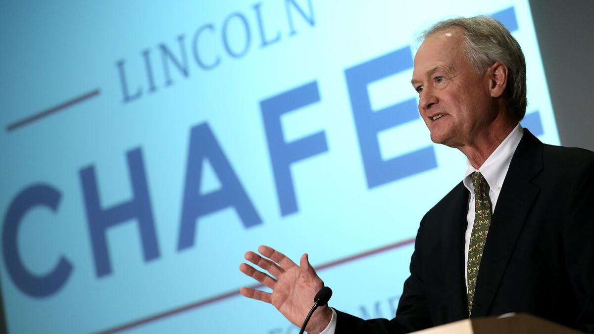 Former Sen. Lincoln Chafee (D-R.I.) announces his candidacy for the presidency at George Mason University in Arlington, Va.