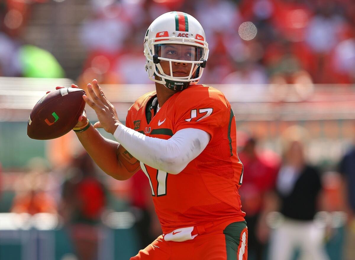 Miami quarterback Stephen Morris looks to lead the Hurricanes to victory over Florida State on Saturday.