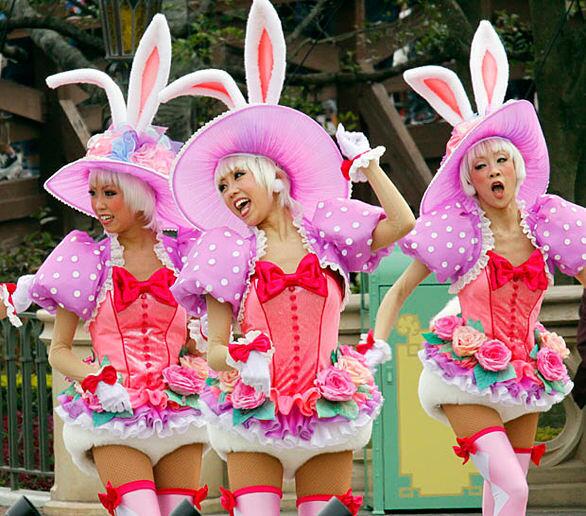 Performers dressed as bunnies in the "Easter Wonderland" parade at Tokyo Disneyland, which reopened for the first time since Japan's devastating earthquake and tsunami.