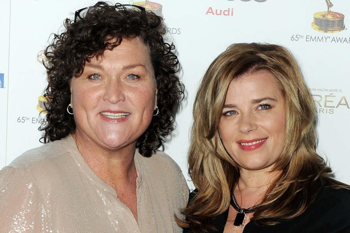 Dot-Marie Jones, left, and Bridgett Casteen arrive at the Emmy Awards Performer Nominee Reception in West Hollywood.