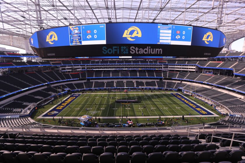 Los Angeles, CA - January 30: A view of the empty SoFi Stadium before Rams play the 49ers in the NFC Championships Sunday, Jan. 30, 2022 in Los Angeles, CA. (Allen J. Schaben / Los Angeles Times)