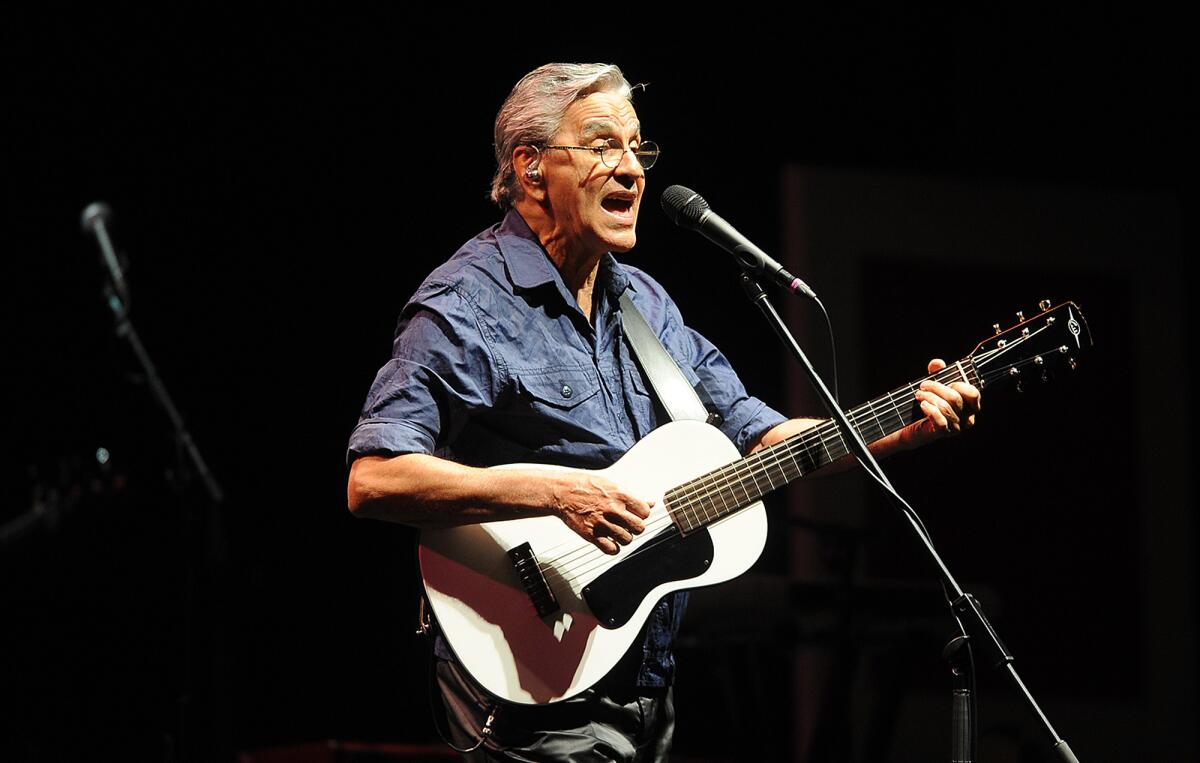 Caetano Veloso performs for the first time at the Hollywood Bowl on Sunday.