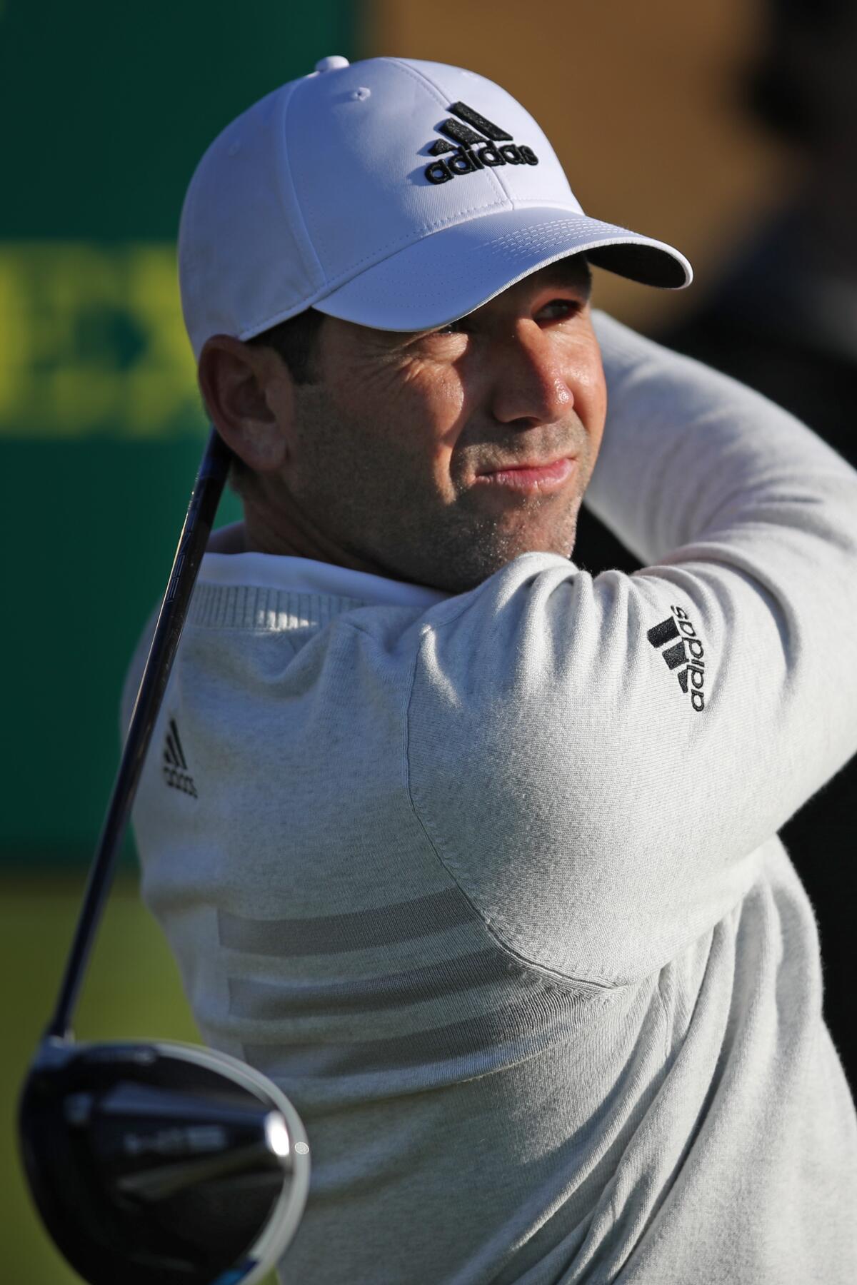 Sergio Garcia takes a shot during the Pro-Am at the Genesis Invitational on Wednesday in Pacific Palisades.