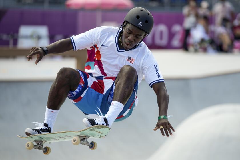 Zion Wright of the United States takes part in a men's park skateboarding.