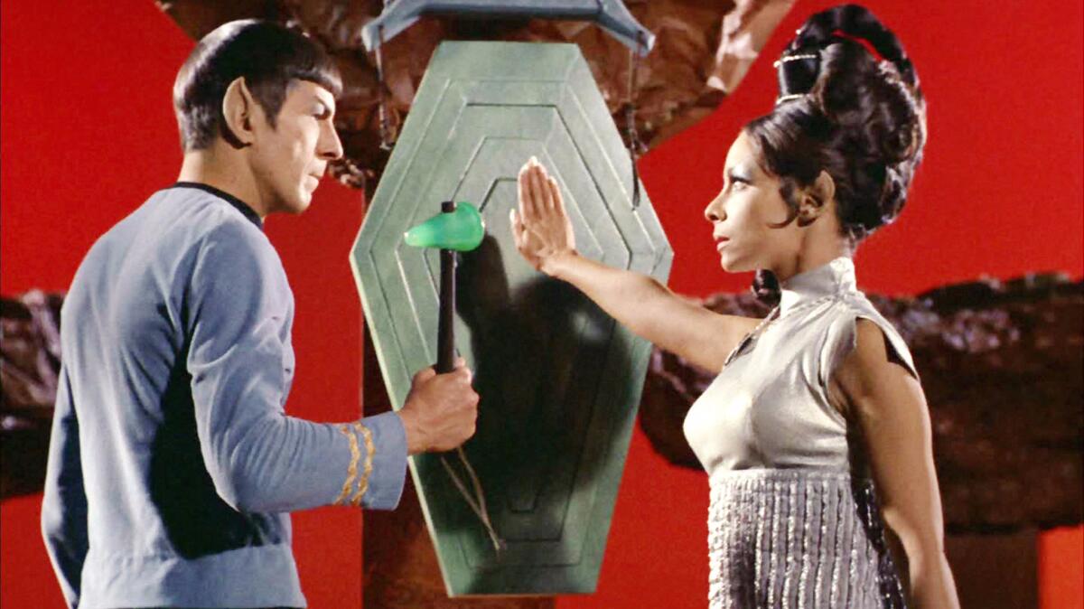 Leonard Nimoy as Mr. Spock with Arlene Martel as T'Pring in "Star Trek," which began influencing scientists-to-be 50 years ago.