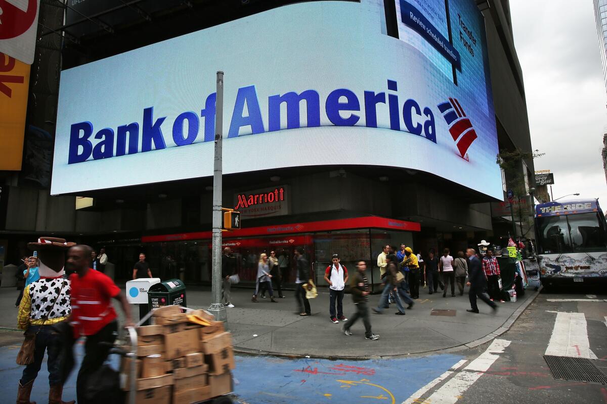Profits at the nation's six largest banks are expected to be around $22 billion for the first quarter of 2015, a jump from $17.71 billion a year earlier. Part of the reason for the expected sharp increase is because Bank of America took a $6-billion charge last year for legal expenses. Above, a Bank of America branch in New York.