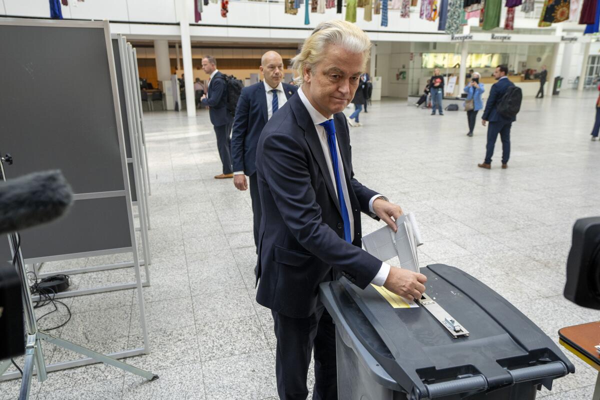 Anti-Islam lawmaker Geert Wilders of the PVV, or Party for Freedom, casts his ballot.
