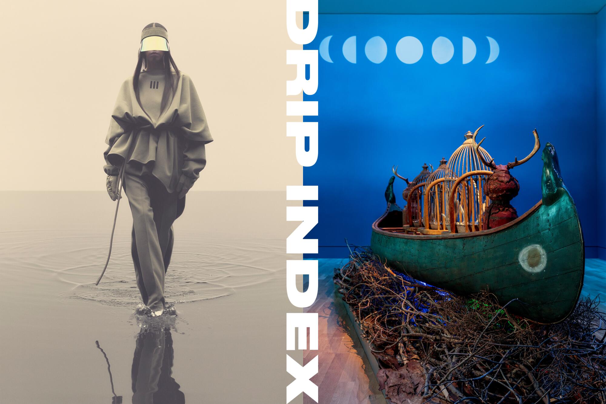 two fashion and art photos side-by-side with the words “Drip Index” running vertical between them