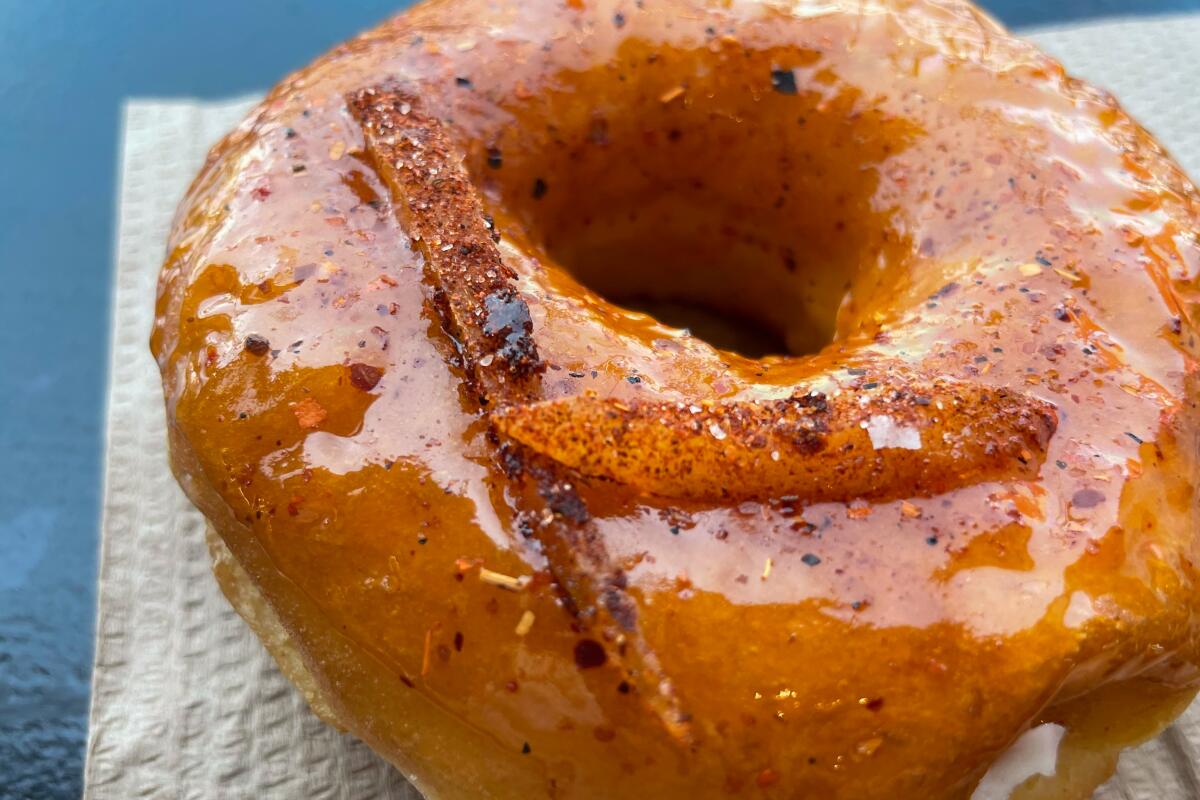 A brown glazed doughnut