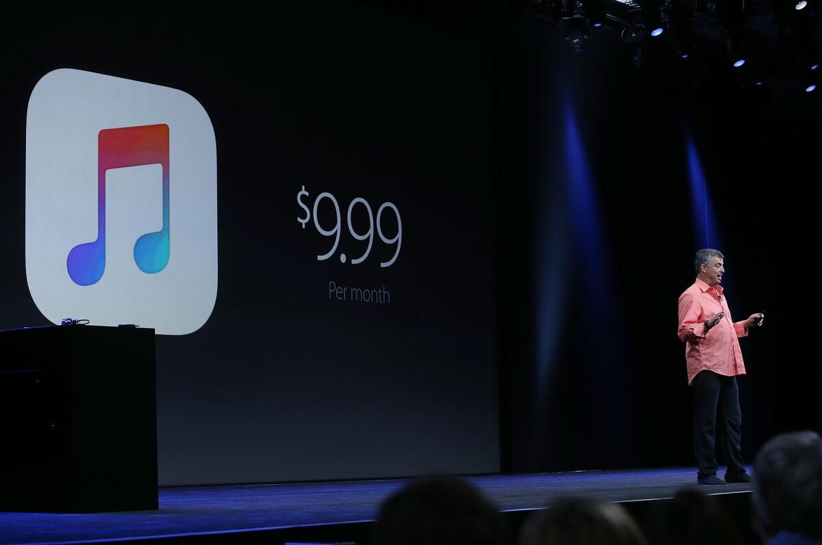 Apple's senior vice president of Internet Software and Services Eddy Cue speaks during the company's Apple Music announcement.