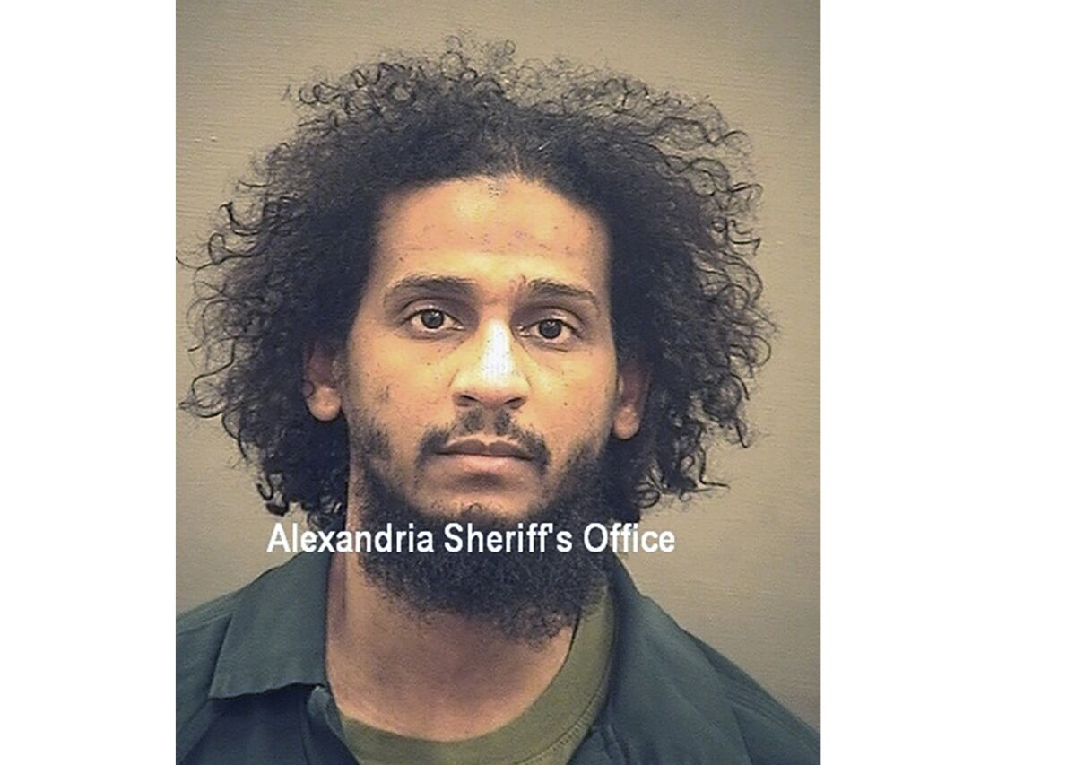 FILE - In this photo provided by the Alexandria Sheriff's Office is El Shafee Elsheikh who is in custody at the Alexandria Adult Detention Center, Wednesday, Oct. 7, 2020, in Alexandria, Va. Elsheikh is charged with hostage-taking resulting in death and other crimes, in what prosecutors say was a conspiracy that resulted in the capture of roughly two dozen Westerners between 2012 and 2015. It was during that time period that the terrorist group controlled large swaths of Iraq and Syria and was at the height of its power. (Alexandria Sheriff's Office via AP)