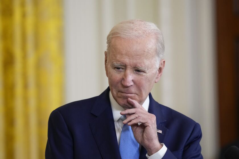 President Joe Biden listens during a news conference with British Prime Minister Rishi Sunak in the East Room of the White House in Washington, Thursday, June 8, 2023. (AP Photo/Susan Walsh)