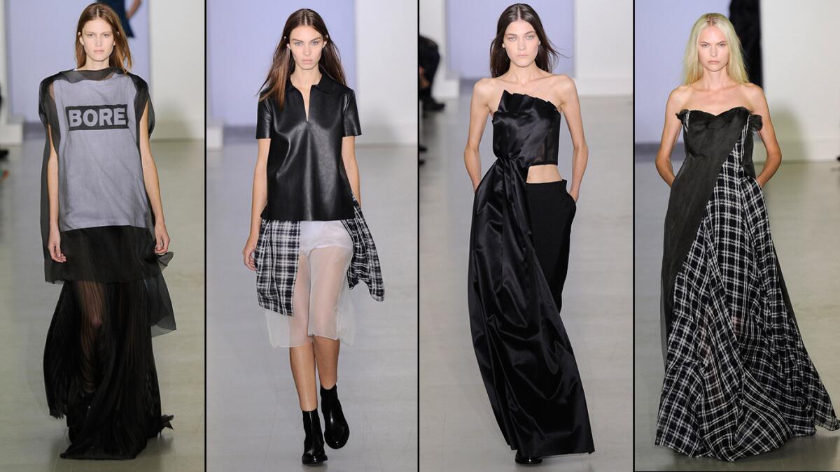 Shown are four looks from designer Yang Li's spring/summer 2015 collection.