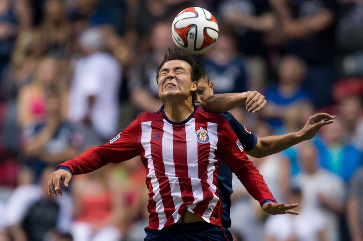 Erick Torres of Chivas USA heads the ball during the first half of a match on July 12. Torres is tied for second in the league in scoring with 14 goals this season.