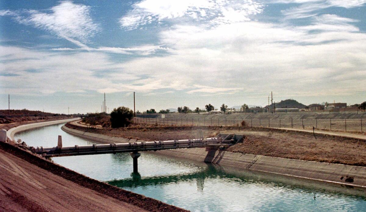 In Phoenix, a Central Arizona Project canal, which brings water to the desert city. Many of the canals were built on the vestiges of waterways built by the Hohokam people centuries ago.