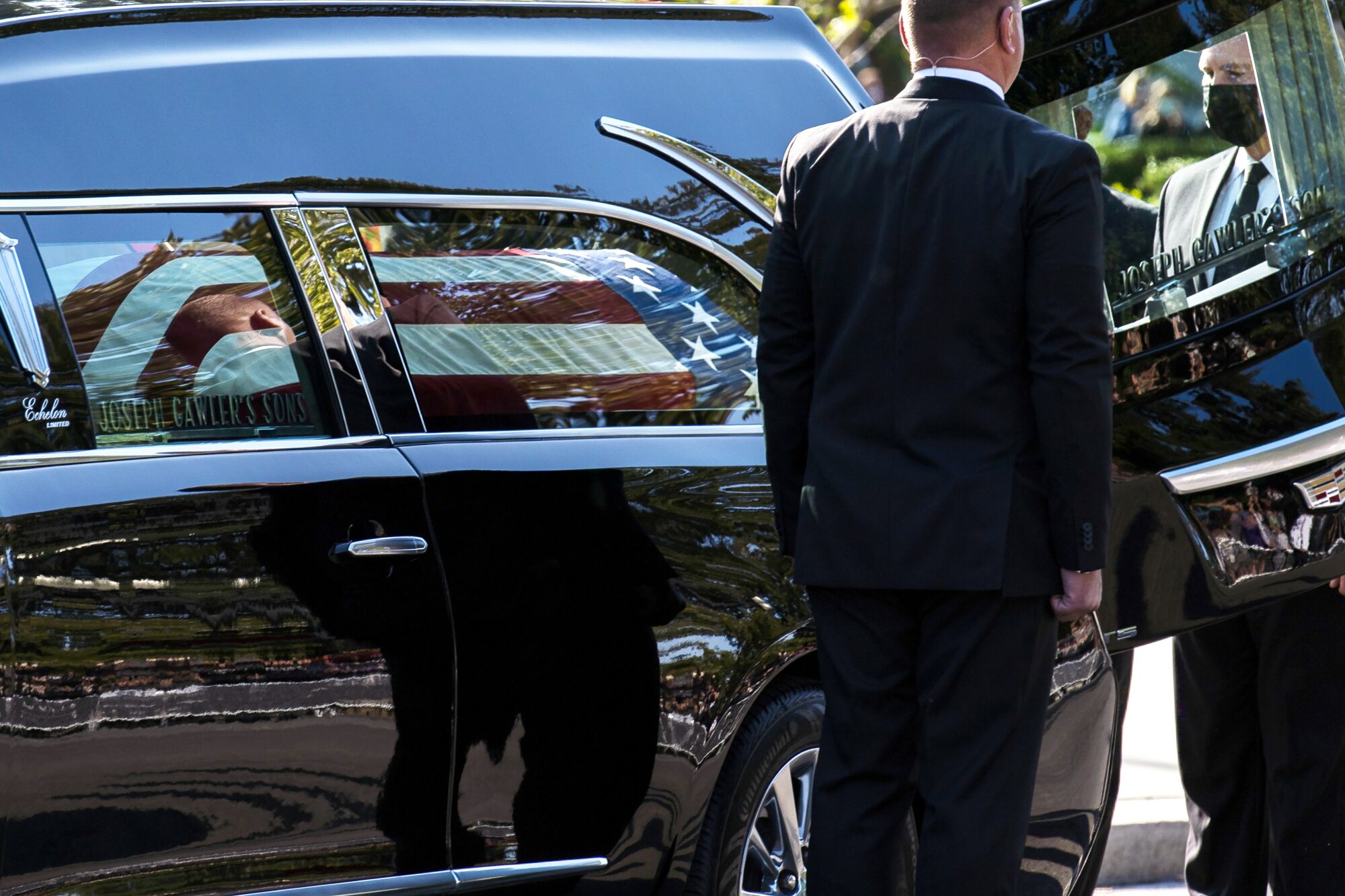 The flag-draped casket of Justice Ruth Bader Ginsburg arrives at the Supreme Court in Washington, D.C.