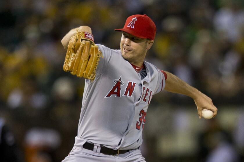 Wade LeBlanc held Oakland scoreless over 5 1/3 innings Tuesday night while scattering five hits. The Angels beat the Athletics, 2-0.