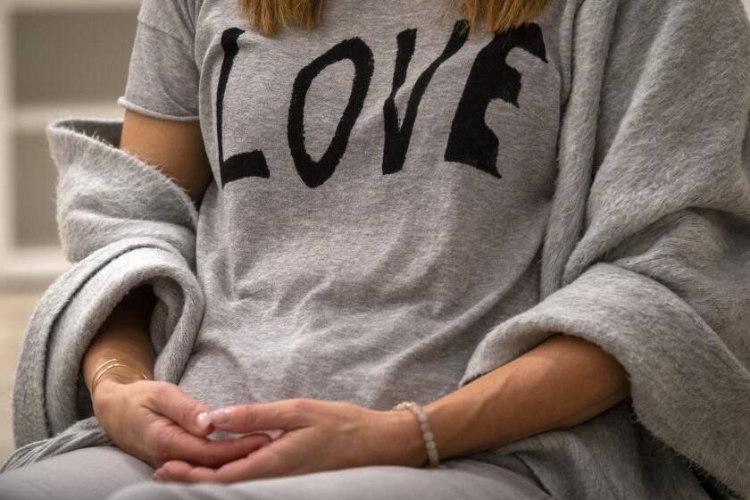 LOS ANGELES, CALIF. - NOVEMBER 16: Deborah Brock Santa Monica meditates during class at Unplug Meditation in Los Angeles, Calif. on Saturday, Nov. 16, 2019. (Francine Orr / Los Angeles Times)