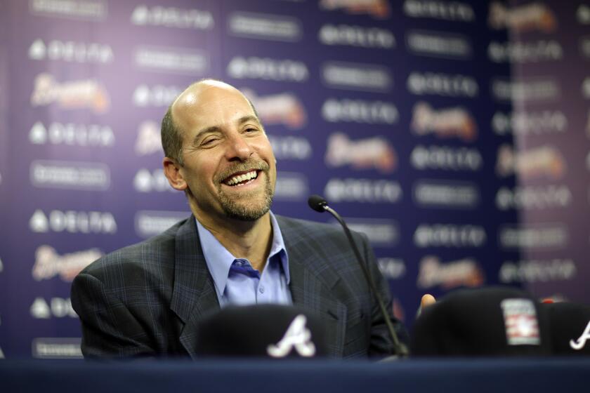 Former pitcher John Smoltz speaks to the media in Atlanta after his election to the Baseball Hall of Fame on Jan. 6.