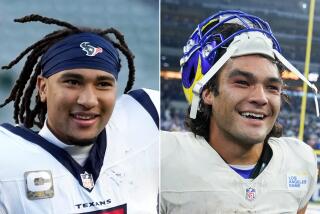 Texans quarterback C.J. Stroud, left, and Rams receiver Puka Nacua are both smiling.