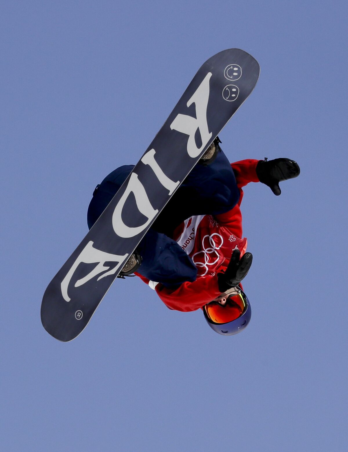 Billy Morgan of Britain jumps in the men's big air snowboard qualification competition at the 2018 Winter Olympics in Pyeongchang. (Kirsty Wigglesworth / AP)