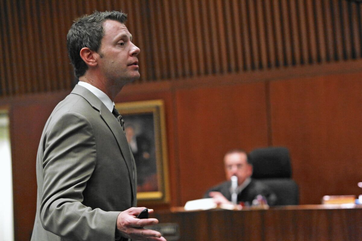 L.A. County Deputy Dist. Atty. John Niedermann speaks to the jury during closing arguments in the trial of Dr. Hsiu-Ying "Lisa" Tseng in 2015.