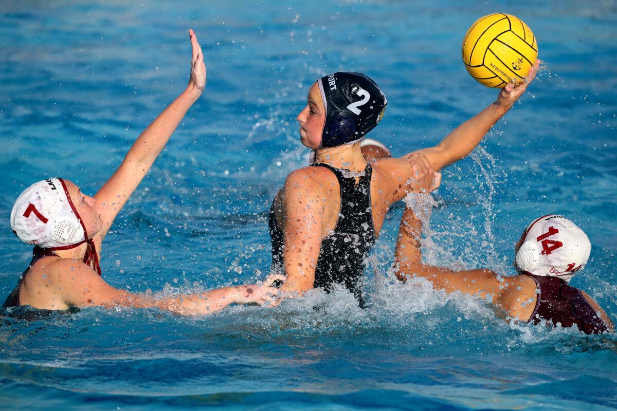 Taylor Smith, shown shooting the ball against Laguna Beach in March, scored five goals for Newport Harbor.  