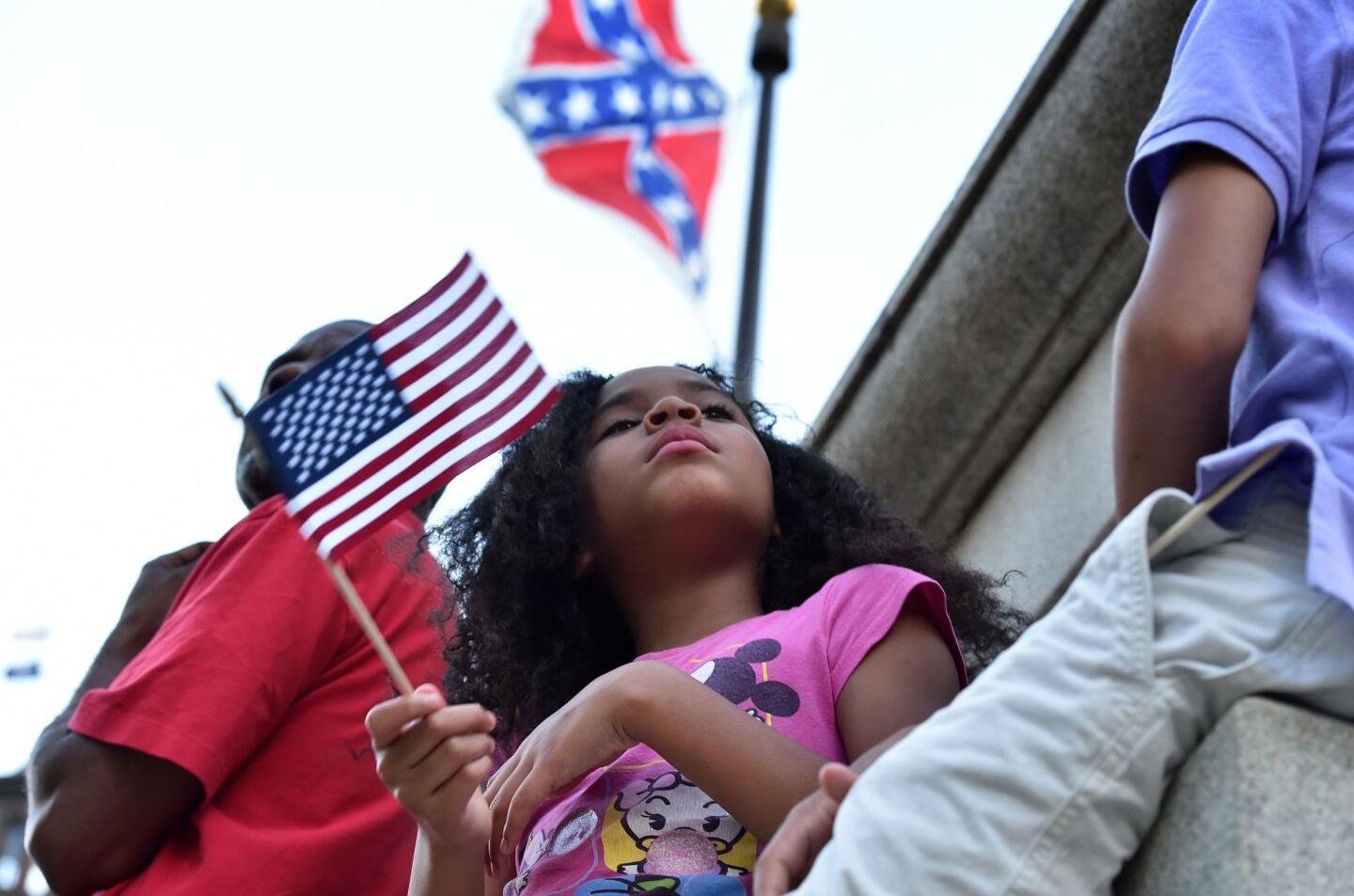 Hundreds of people gather for a protest against the Confederate flag in Columbia, S.C.