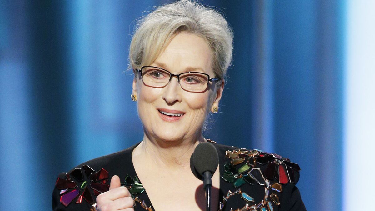 Meryl Streep accepts the Cecil B. DeMille Award during the 74th annual Golden Globe Awards.