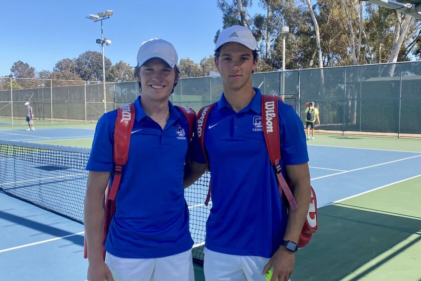 Camden French (left) and Dante Schrantz won the CIF Doubles Championships May 14, just weeks before graduating from LJCDS