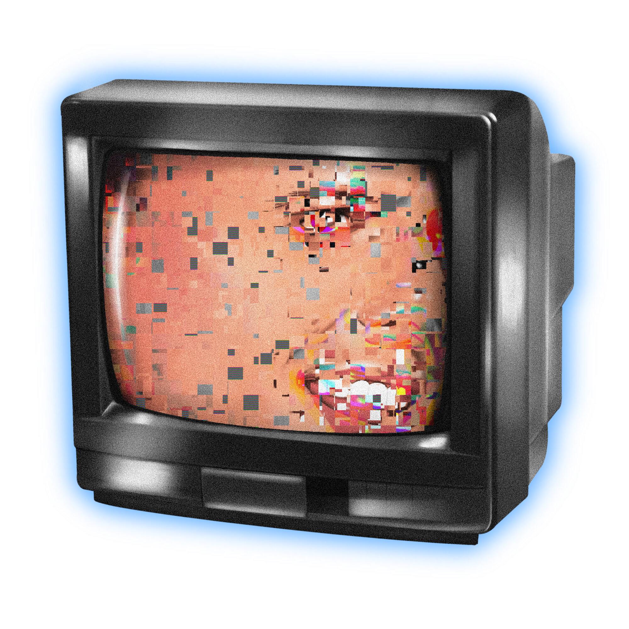 A TV with pixelated face of Luis Miguel 