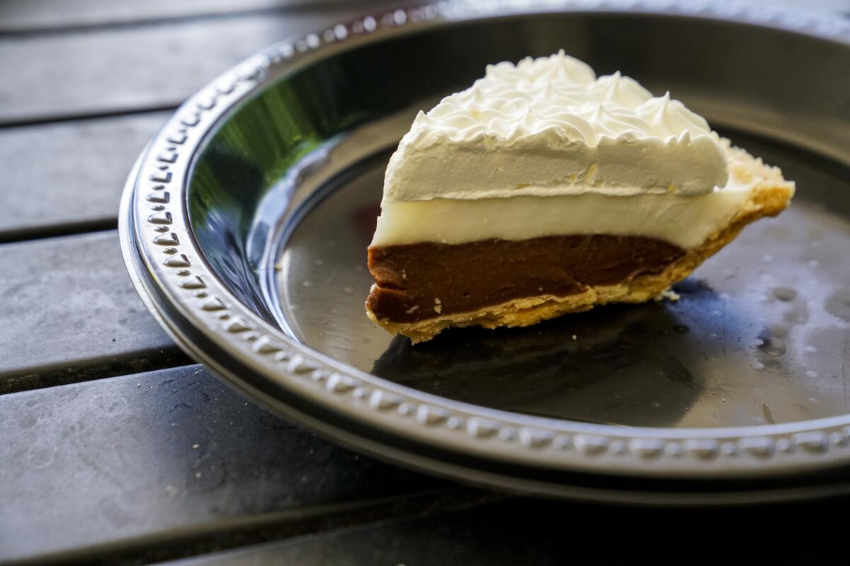 A slice of Chocolate Haupia Cream Pie, from Ted's Bakery.