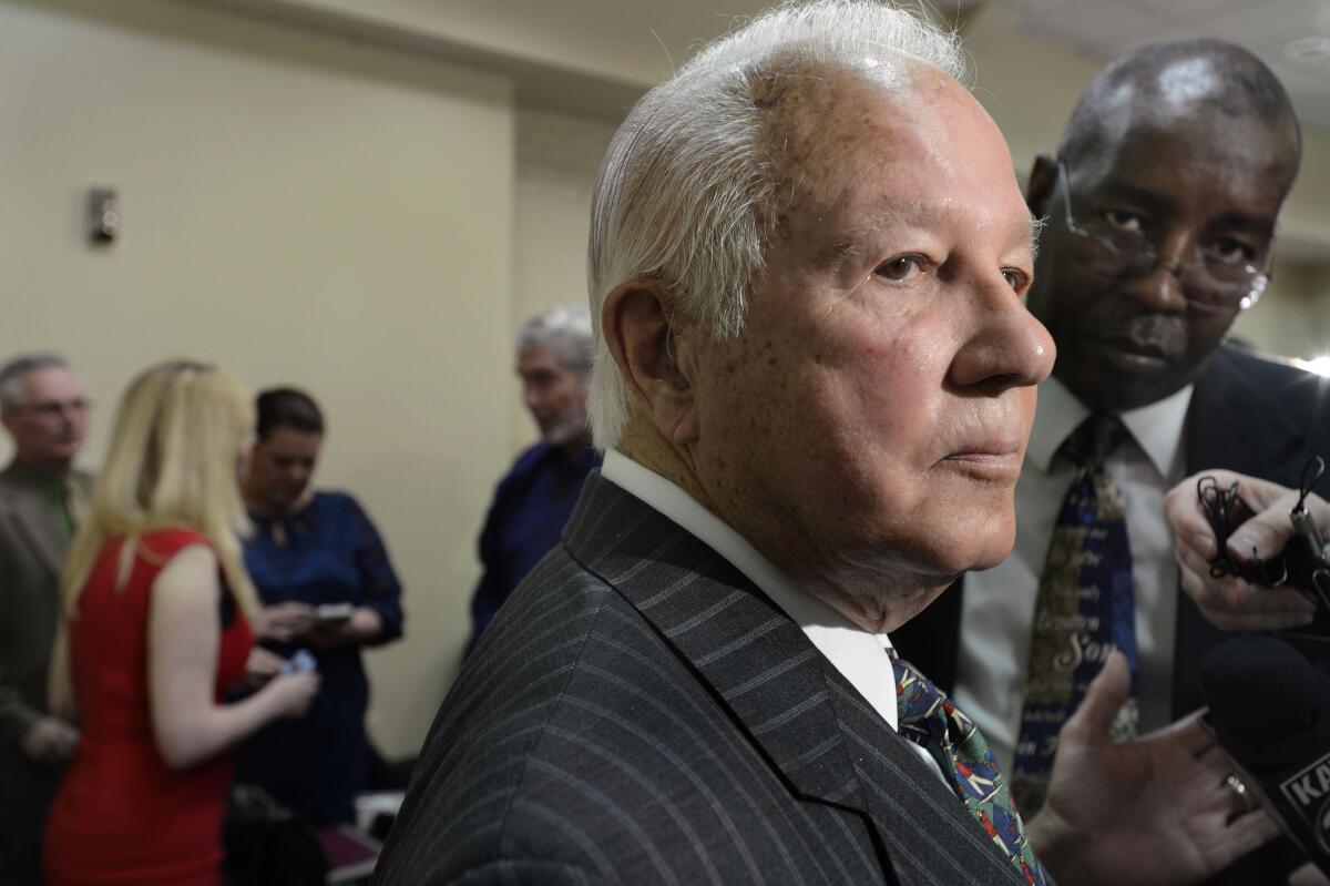 Former Louisiana Gov. Edwin Edwards speaks with reporters at the Baton Rouge Press Club in Baton Rouge, La., after announcing earlier this year that he would join the race to represent the 6th Congressional District of Louisiana.